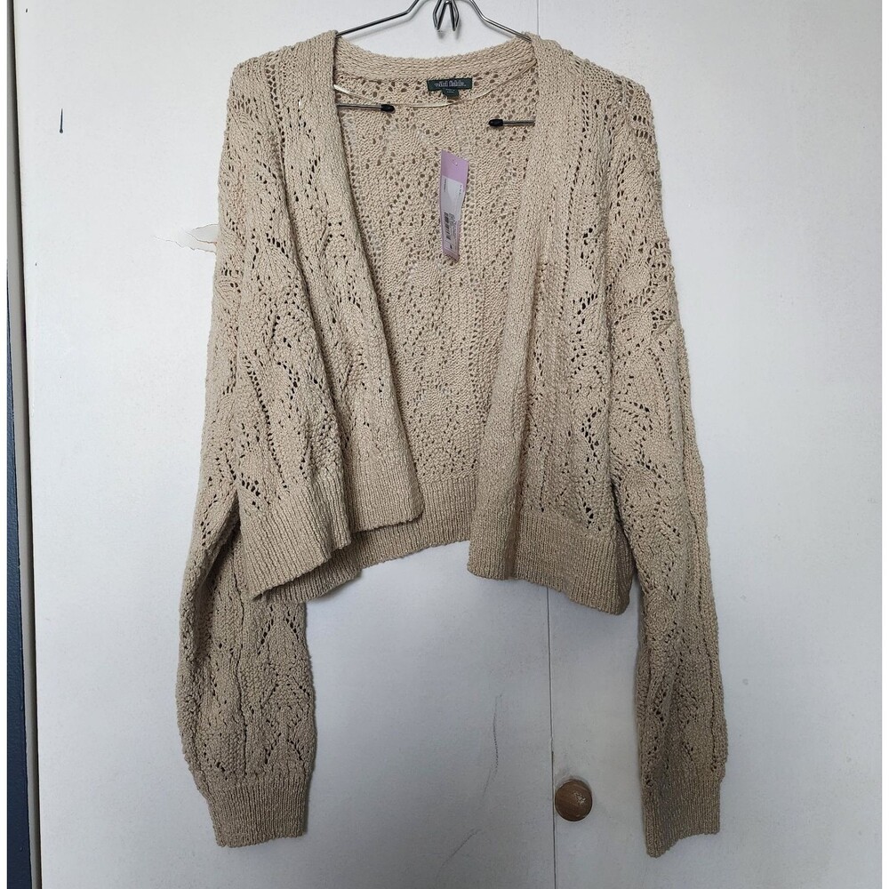 Wild Fable Beige crochet open fromt Cardigan Sweater Women M NWT cottage prairie